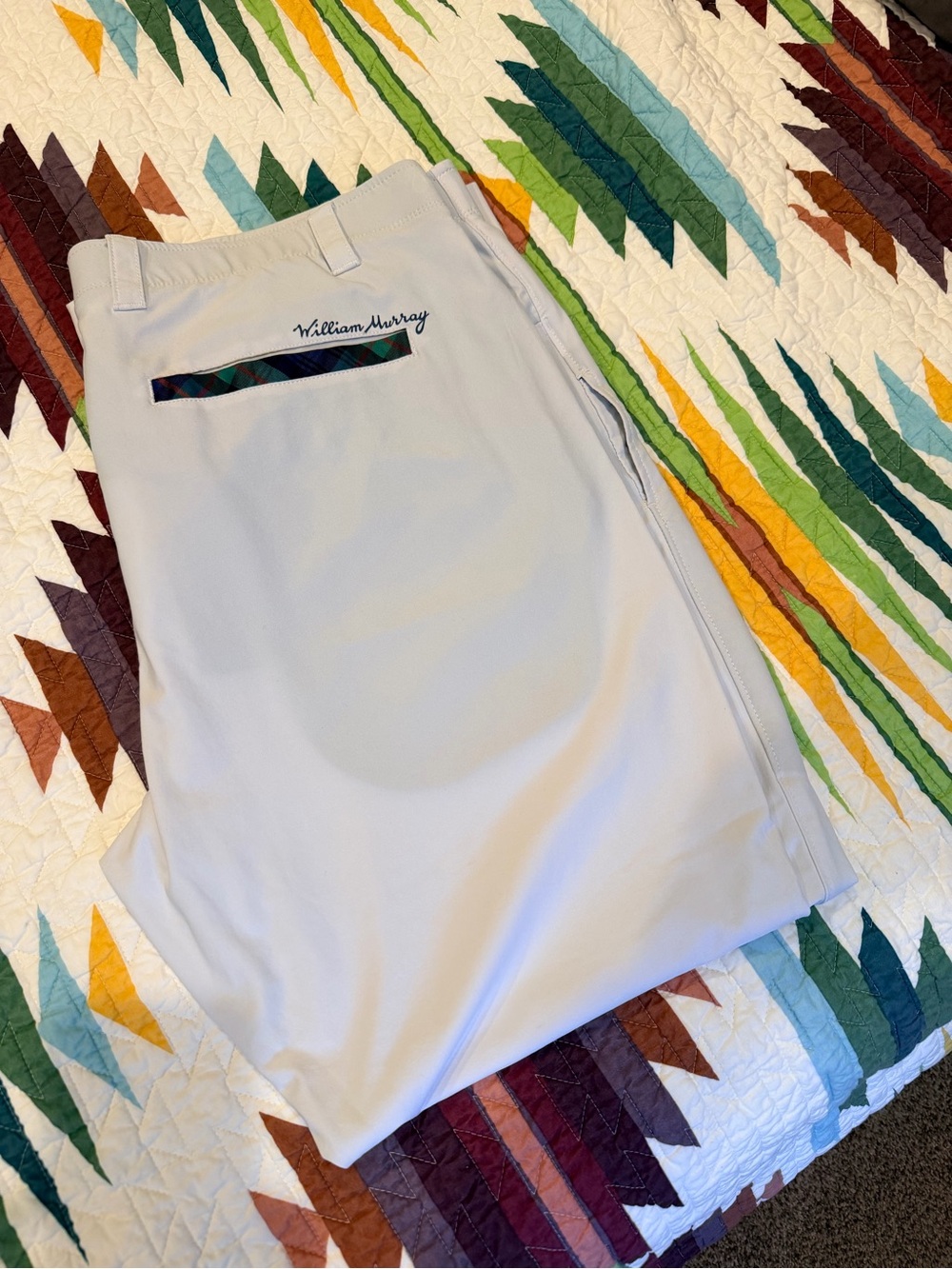 William Murray Golf White Men's Pants with Plaid Trim